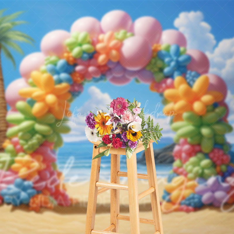 Lofaris Colorful Beach Balloon Arch Summer Photo Backdrop