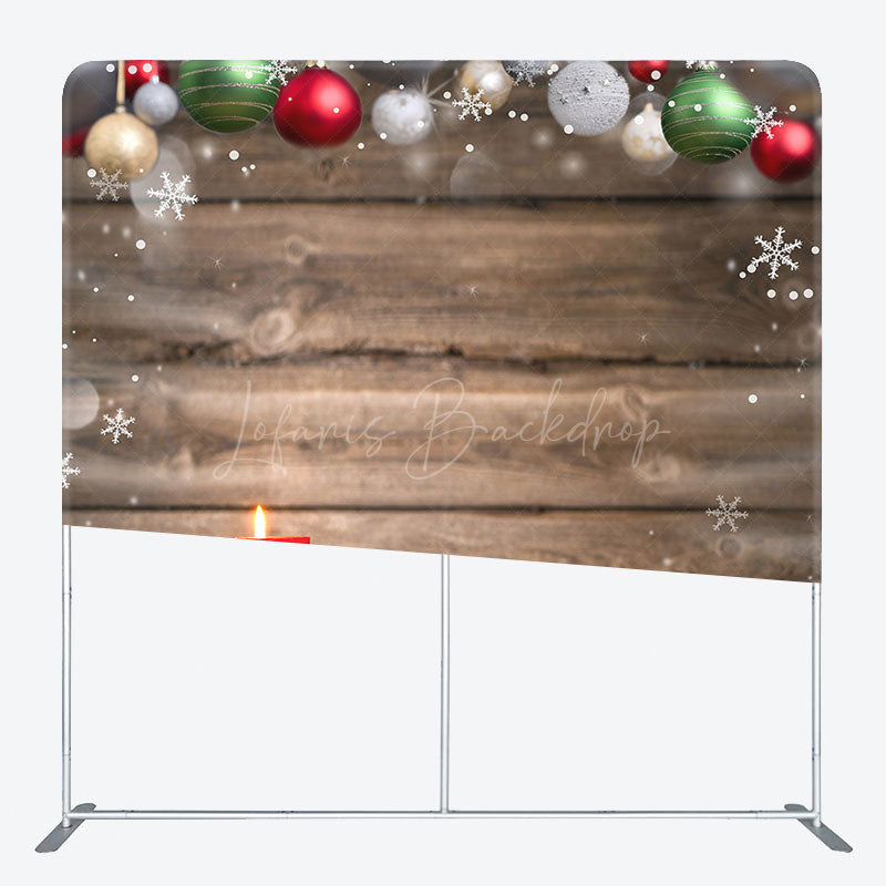 Lofaris Colorful Bells Snowy Wooden Bokeh Christmas Backdrop