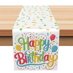 Lofaris Colorful Birthday Table Runner with Ribbons and Balloons Print Festive Party Supplies for Kids Decor