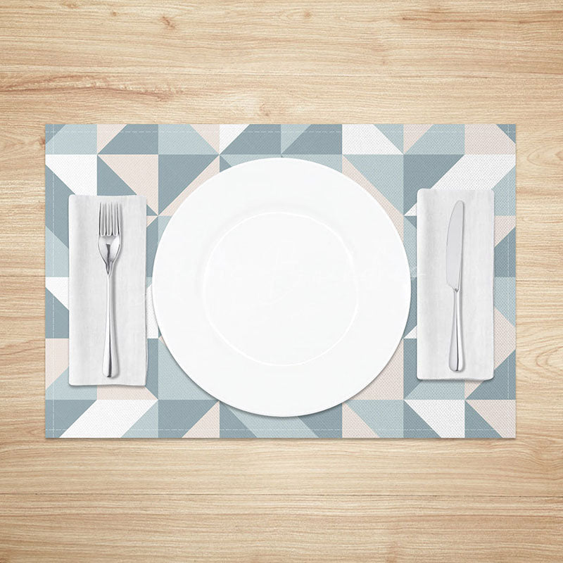Lofaris Colorful Blue Pink and White Geometric Set of 4 Placemats for Modern Fun Kitchen Dining Decor