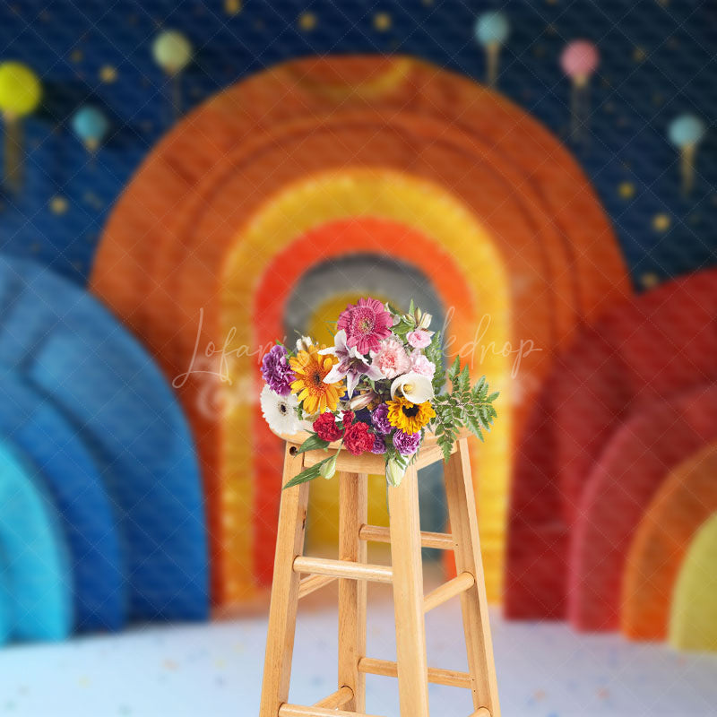 Lofaris Colorful Boho Rainbow Arch Cake Smash Photo Backdrop
