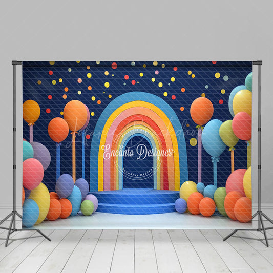 Lofaris Colorful Boho Rainbow Dot Balloom Cake Smash Backdrop