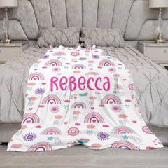 Lofaris Colorful Boho Rainbow Weather Custom Name Blanket