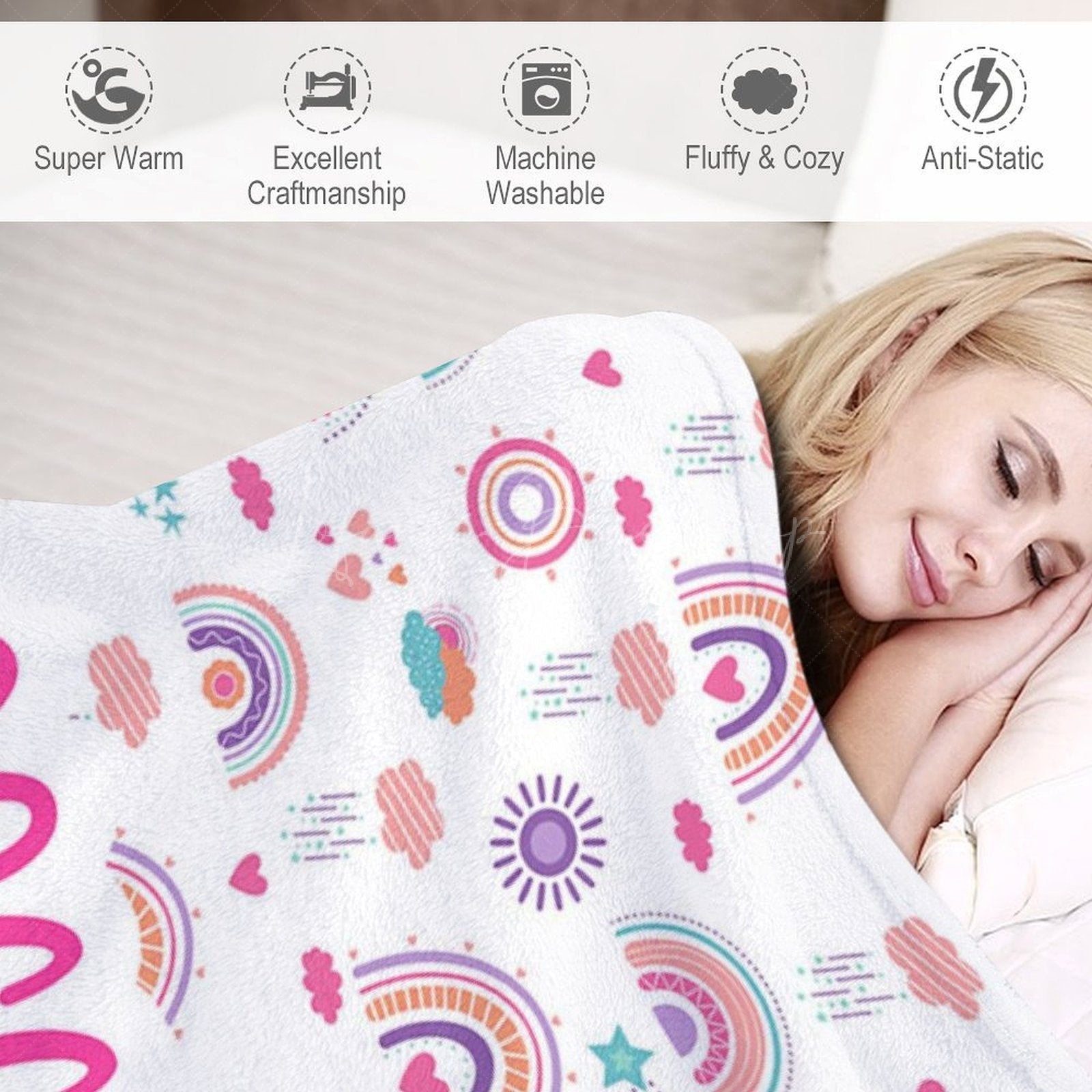 Lofaris Colorful Boho Rainbow Weather Custom Name Blanket