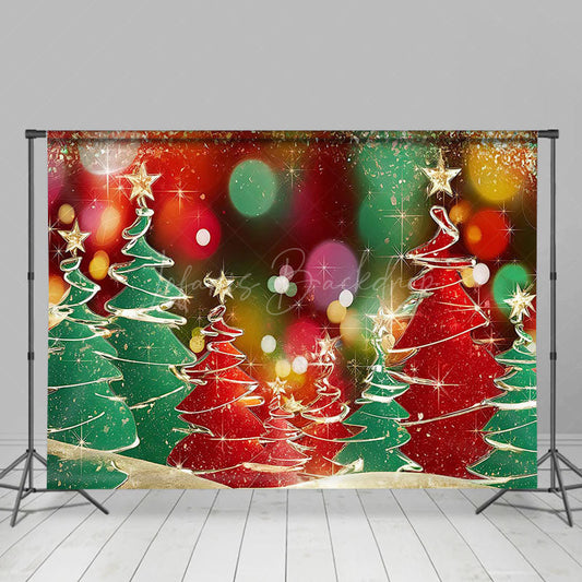 Lofaris Colorful Bokeh Star Gilt Gold Tree Christmas Backdrop