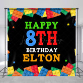 Lofaris Colorful Building Block Custom 8th Birthday Backdrop