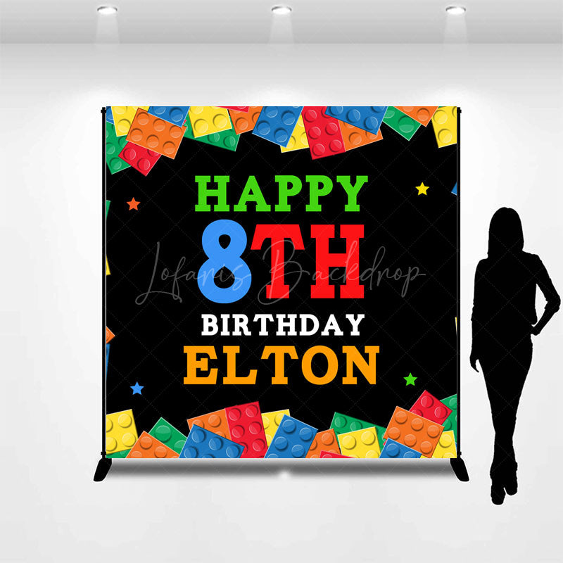 Lofaris Colorful Building Block Custom 8th Birthday Backdrop