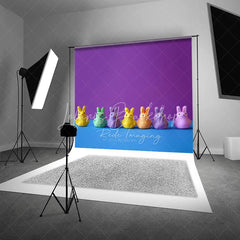 Lofaris Colorful Bunny Candies Easter Photography Backdrop Purple and Blue Pop Art Portrait Studio Background