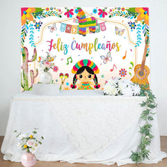 Lofaris Colorful Cactus Cute Girl Feliz Cumpleanos Backdrop