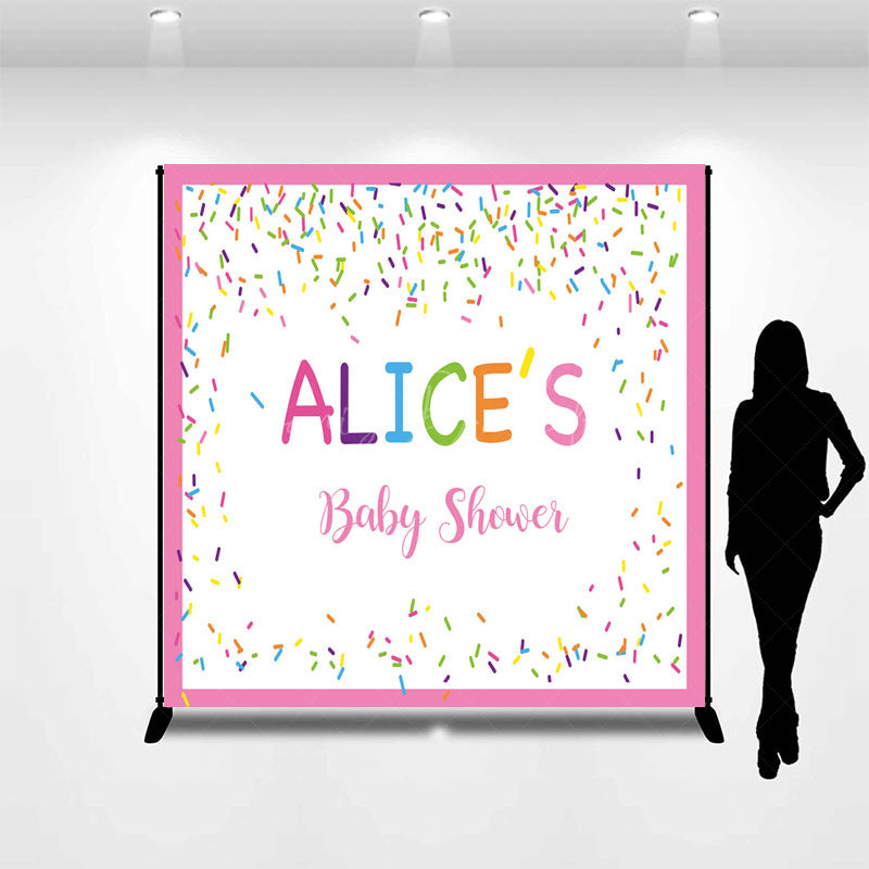 Lofaris Colorful Candy Pink Custom Name Baby Shower Backdrop