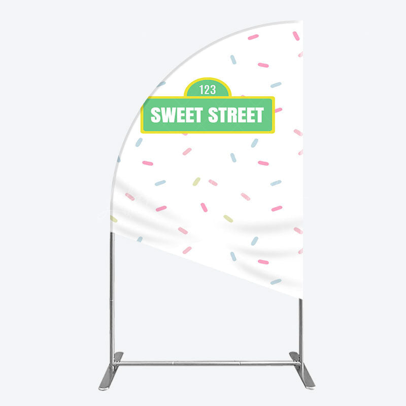 Lofaris Colorful Candy Sweet Street Birthday Half Moon Arch Backdrop