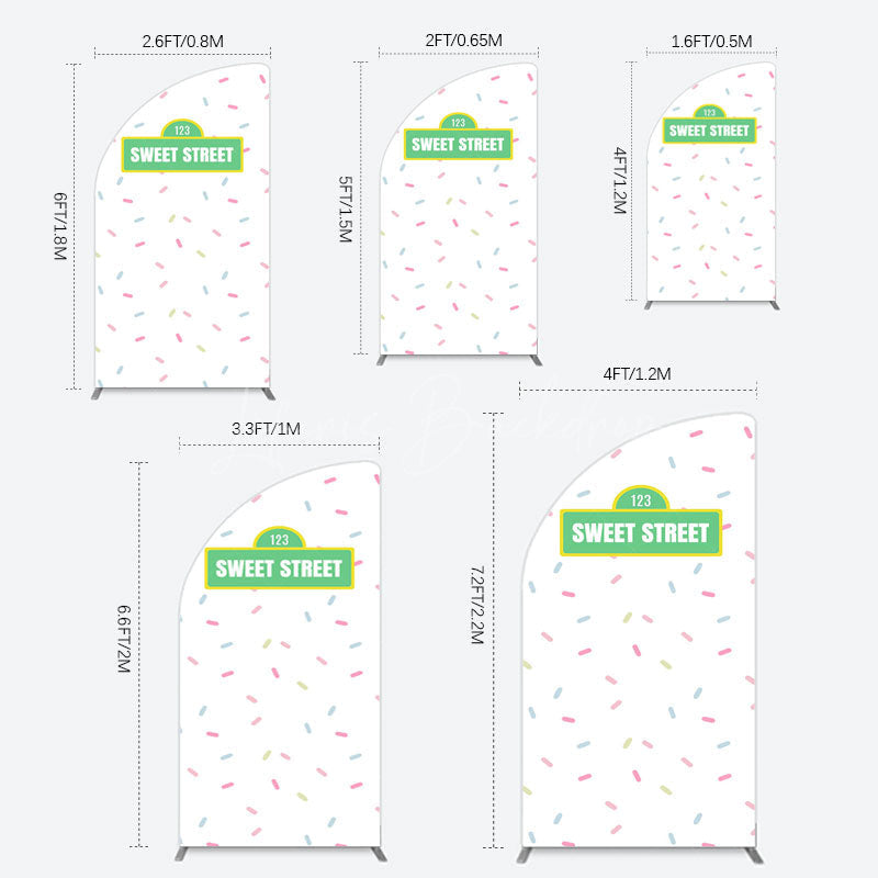 Lofaris Colorful Candy Sweet Street Birthday Half Moon Arch Backdrop