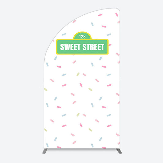 Lofaris Colorful Candy Sweet Street Birthday Half Moon Arch Backdrop