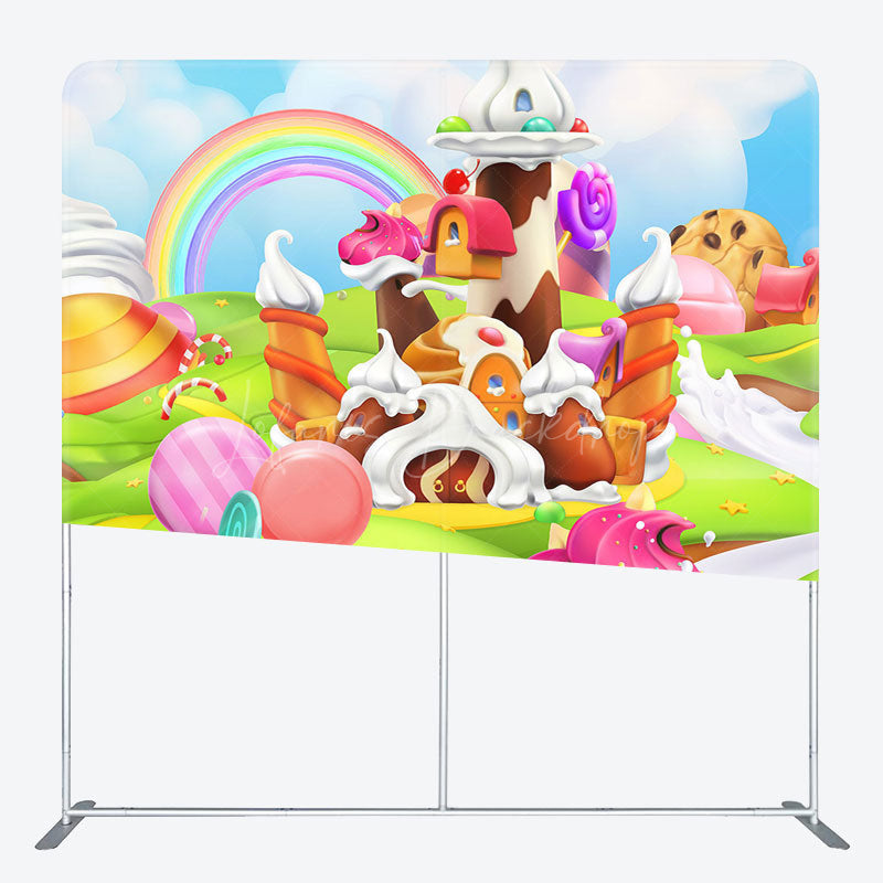 Lofaris Colorful Candyland Birthday Square Tension Backdrop