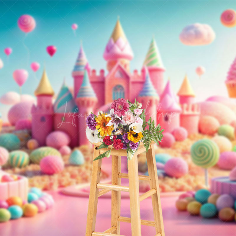 Lofaris Colorful Candyland Castle Cake Smash Photo Backdrop