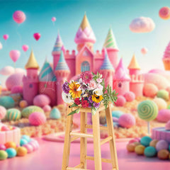 Lofaris Colorful Candyland Castle Cake Smash Photo Backdrop