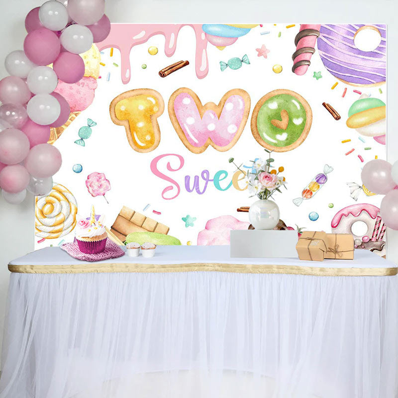 Lofaris Colorful Candyland Cream Two Sweet Birthday Backdrop