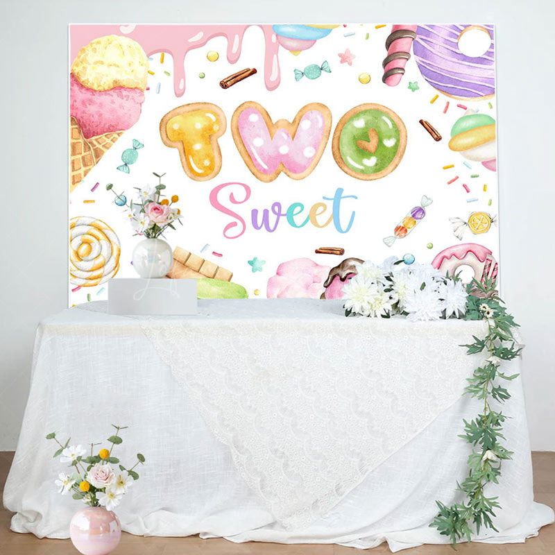 Lofaris Colorful Candyland Cream Two Sweet Birthday Backdrop