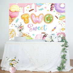 Lofaris Colorful Candyland Cream Two Sweet Birthday Backdrop
