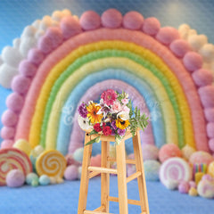 Lofaris Colorful Candyland Fairy Rainbow Cake Smash Backdrop