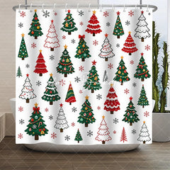 Lofaris Colorful Cartoon Christmas Tree and Snowflake Pattern Shower Curtain Festive Winter Holiday Bathroom Decor