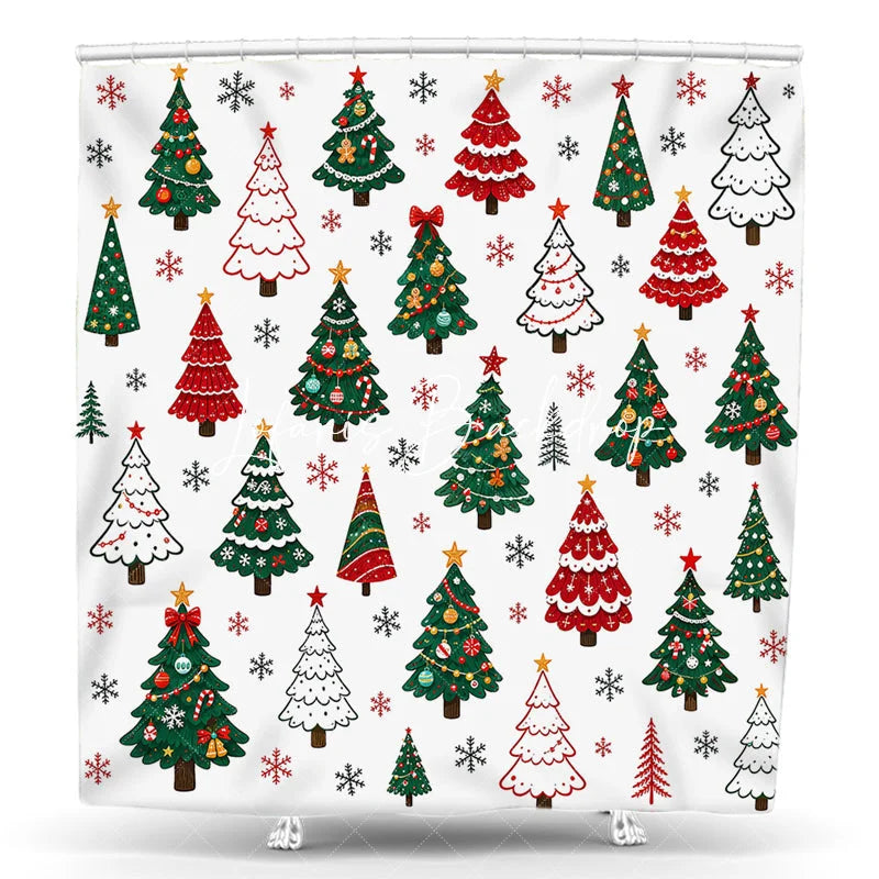 Lofaris Colorful Cartoon Christmas Tree and Snowflake Pattern Shower Curtain Festive Winter Holiday Bathroom Decor