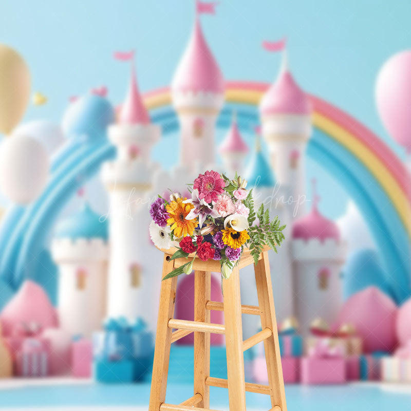 Lofaris Colorful Castle Balloons Gifts Cake Smash Backdrop