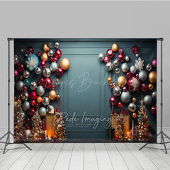 Lofaris Colorful Christmas Ornament Wall Photography Backdrop Elegant Teal Background Modern Holiday Party Photo Booth