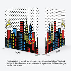 Lofaris Colorful City Buildings Party Square Tension Backdrop