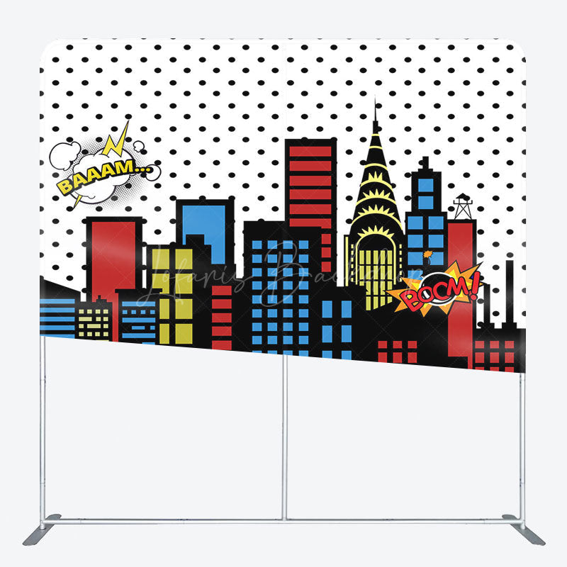 Lofaris Colorful City Buildings Party Square Tension Backdrop