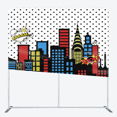 Lofaris Colorful City Buildings Party Square Tension Backdrop