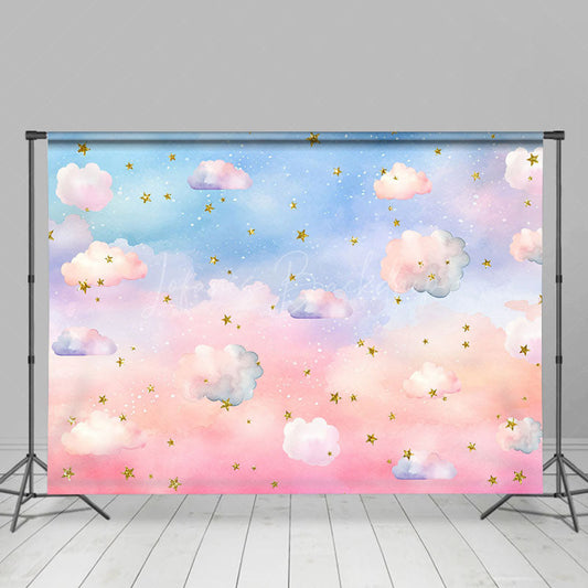 Lofaris Colorful Clouds Starry Birthday Cake Smash Backdrop