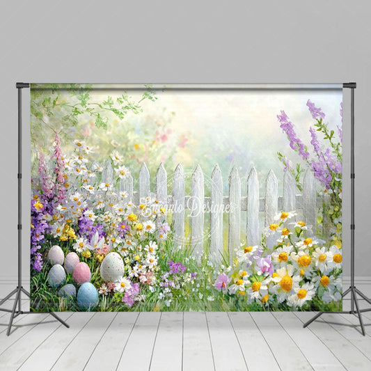 Lofaris Colorful Daisy Eggs Outdoor Fence Spring Backdrop
