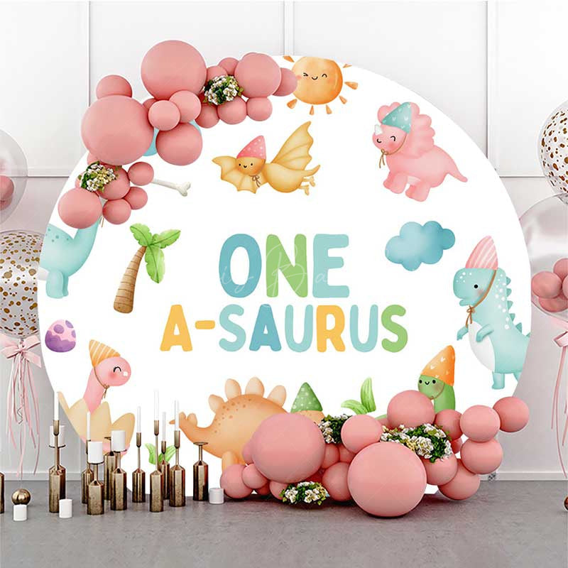Lofaris Colorful Dino One A Saurus Round Birthday Backdrop