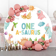 Lofaris Colorful Dino One A Saurus Round Birthday Backdrop