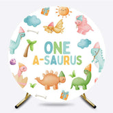 Lofaris Colorful Dino One A Saurus Round Birthday Backdrop