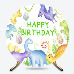 Lofaris Colorful Dinosaur Eggs Round Happy Birthday Backdrop