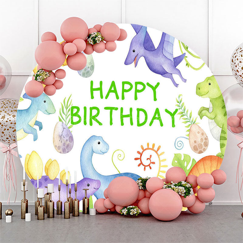 Lofaris Colorful Dinosaur Eggs Round Happy Birthday Backdrop