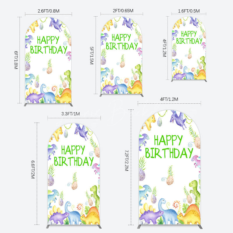 Lofaris Colorful Dinosaurs Eggs Happy Birthday Arch Backdrop