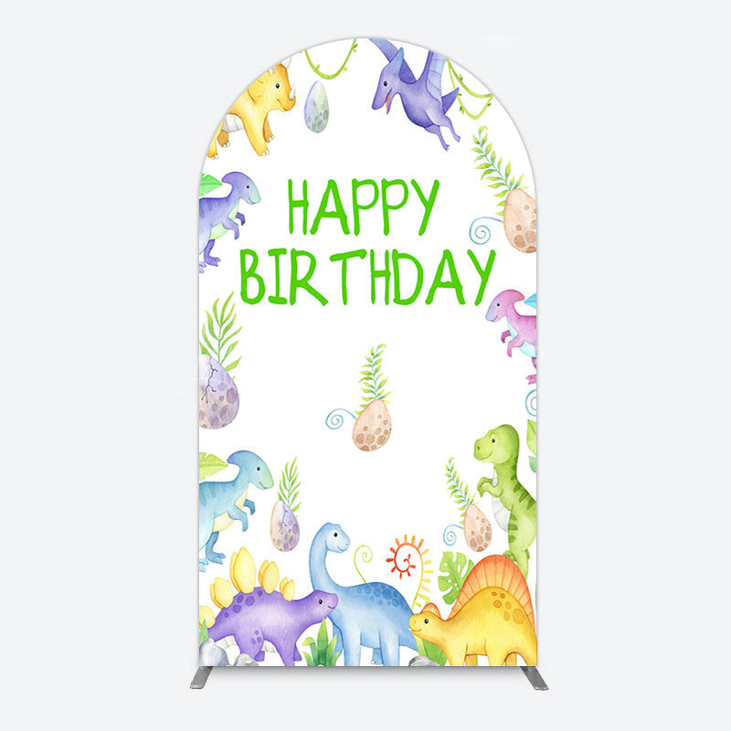 Lofaris Colorful Dinosaurs Eggs Happy Birthday Arch Backdrop