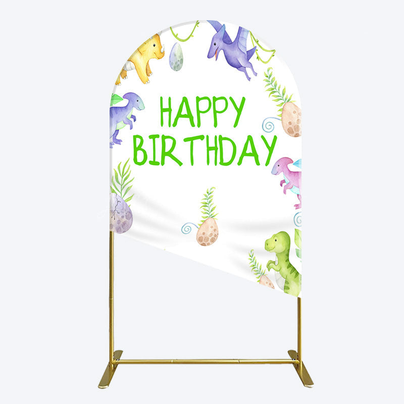 Lofaris Colorful Dinosaurs Eggs Happy Birthday Arch Backdrop