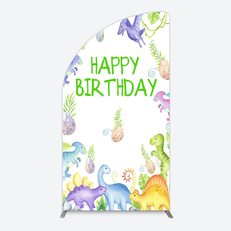 Lofaris Colorful Dinosaurs Eggs Happy Birthday Half Moon Arch Backdrop