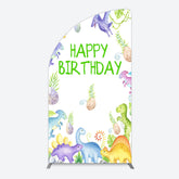 Lofaris Colorful Dinosaurs Eggs Happy Birthday Half Moon Arch Backdrop