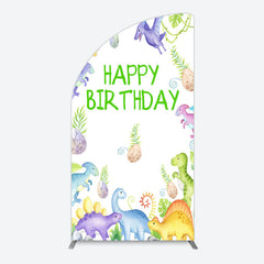 Lofaris Colorful Dinosaurs Eggs Happy Birthday Half Moon Arch Backdrop