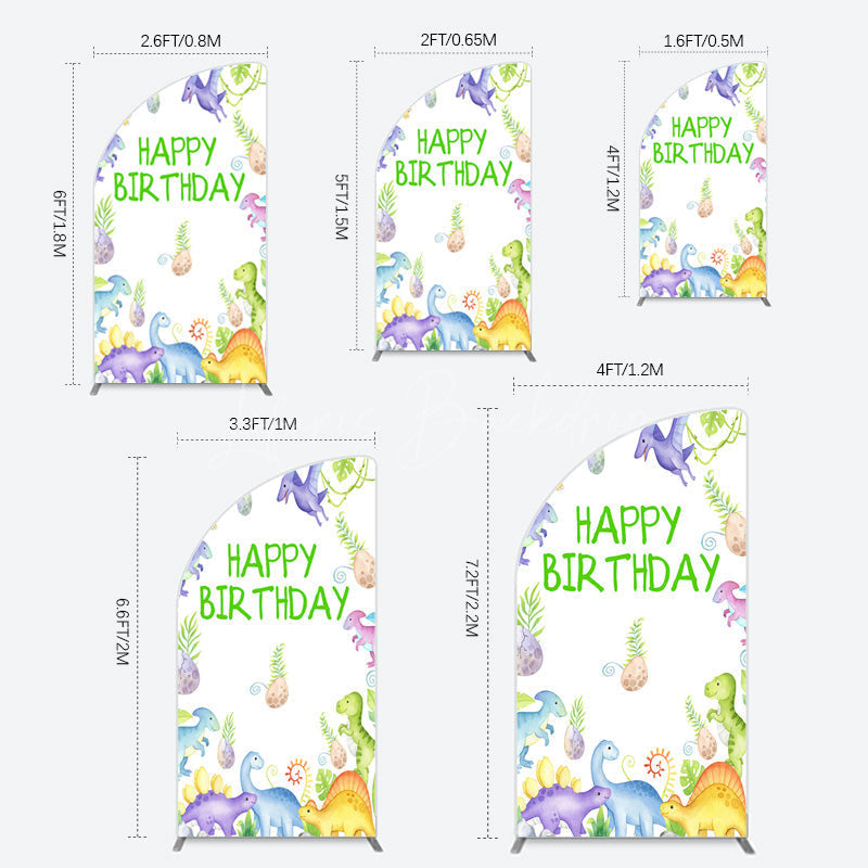 Lofaris Colorful Dinosaurs Eggs Happy Birthday Half Moon Arch Backdrop