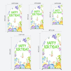 Lofaris Colorful Dinosaurs Eggs Happy Birthday Half Moon Arch Backdrop