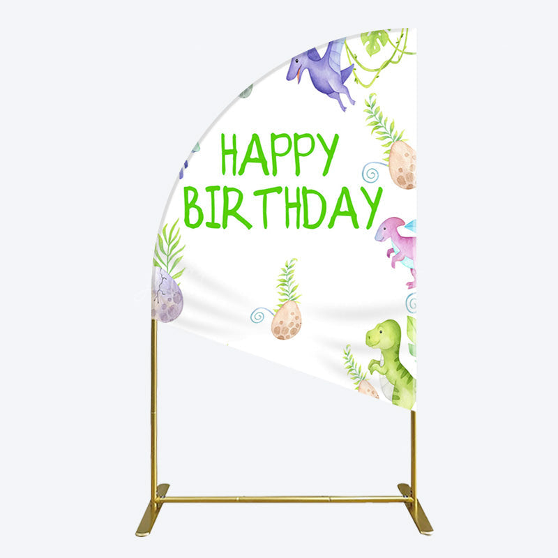 Lofaris Colorful Dinosaurs Eggs Happy Birthday Half Moon Arch Backdrop