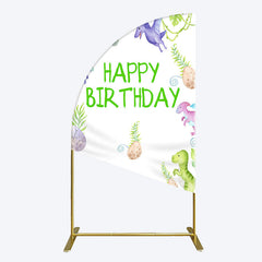 Lofaris Colorful Dinosaurs Eggs Happy Birthday Half Moon Arch Backdrop