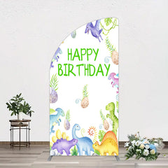 Lofaris Colorful Dinosaurs Eggs Happy Birthday Half Moon Arch Backdrop
