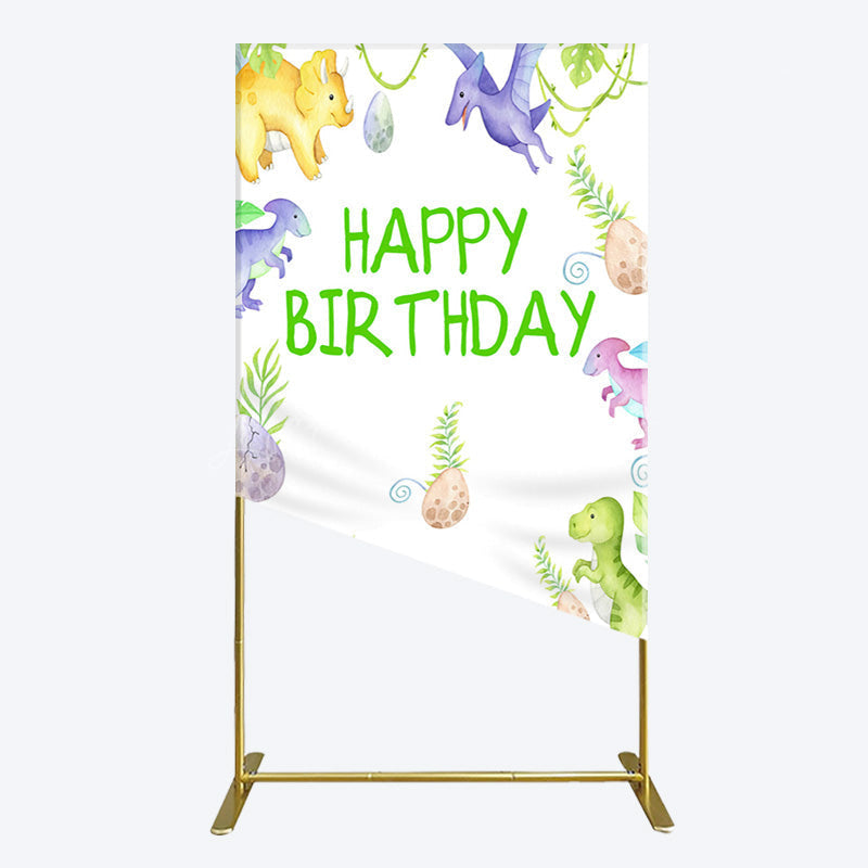 Lofaris Colorful Dinosaurs Eggs Happy Birthday Rectangle Backdrop